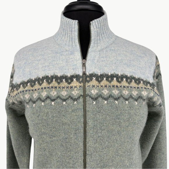 Vintage Y2K Woolrich 100% Lambs Wool Zip Fair Isle Sweater | Sz Medium | Green - Picture 5 of 16